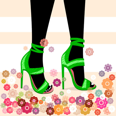 Female feet in sandals with high heels.のイラスト素材