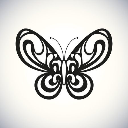 Black outline butterfly on a white background.のイラスト素材