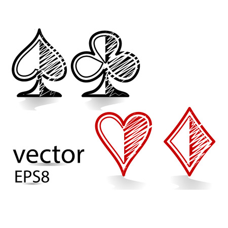 Symbols of playing cards on a white background. Simple outline illustration.のイラスト素材