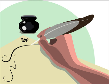 Hand holding a vintage old pen.のイラスト素材