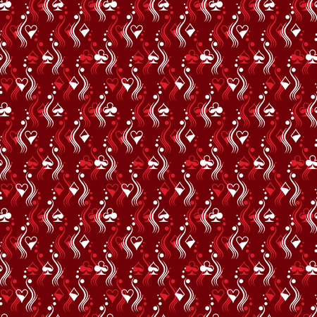 Symbols of playing cards on a red background. Seamless pattern.のイラスト素材