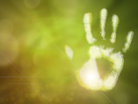 Abstract green background - imprint of the palm.の写真素材