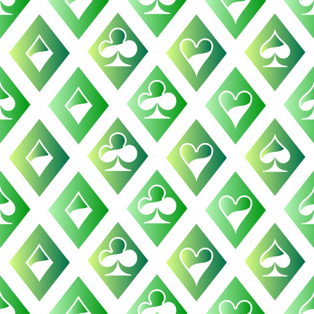 Green vector seamless pattern of playing cards symbols.のイラスト素材