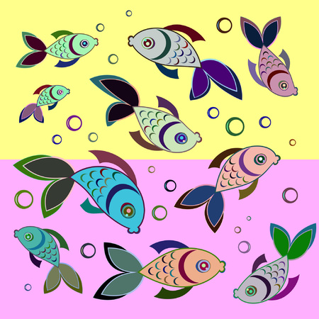 Colorful fish on a colored background.のイラスト素材