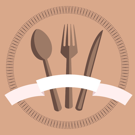 The image of cutlery, in a circular ornament, on a light background.のイラスト素材