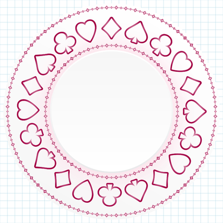 Symbols of playing cards. Stroke on white background. Vector circular pattern.のイラスト素材