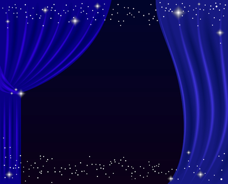 Blue curtain on a black background. Vector illustration.のイラスト素材