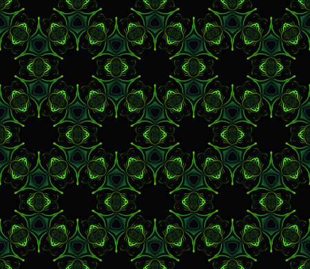 Abstract bright kaleidoscope symmetric pattern on a black background.