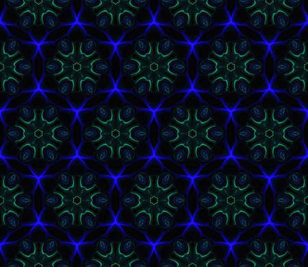 Abstract bright kaleidoscope symmetric pattern on a black background.