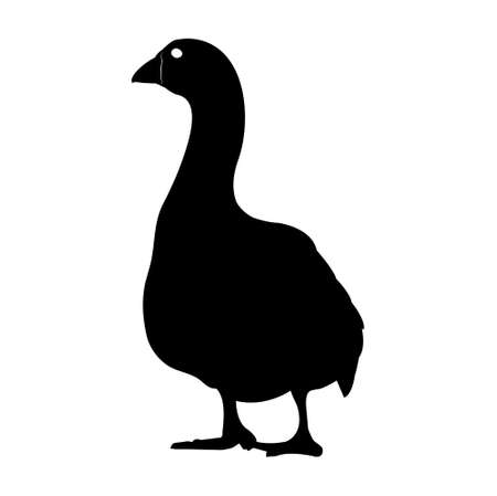 Black realistic silhouette of a goose isolated on white background. Vector illustration.のイラスト素材