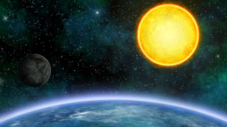 Space illustration of planets and stardust.