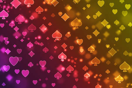 Blue raster bokeh pattern of playing card symbols.