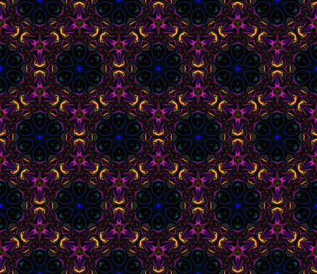 Abstract bright kaleidoscope symmetric pattern on a black background.の写真素材