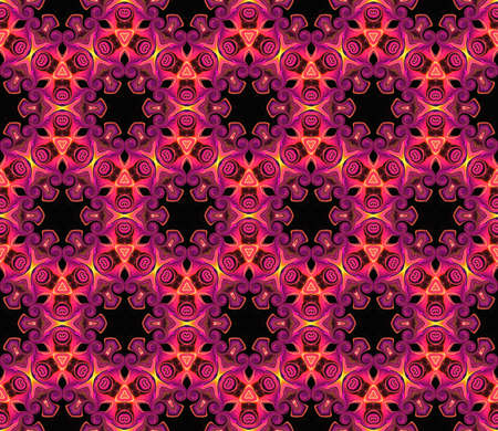Abstract bright kaleidoscope symmetric pattern on a black background.