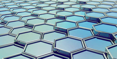 Mirror blue hexagon energy panel. 3d illustration.