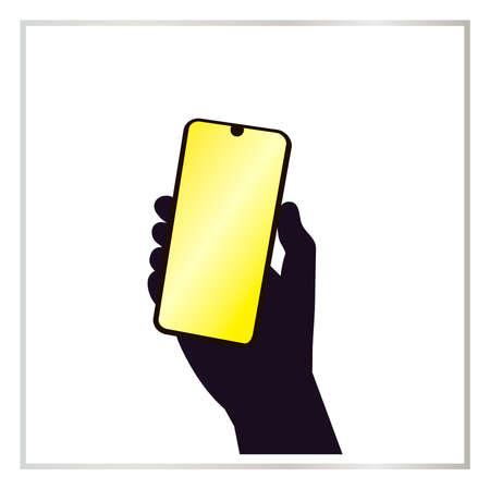 Silhouette mobile phone in hand isolated on white background. Vector illustration.のイラスト素材