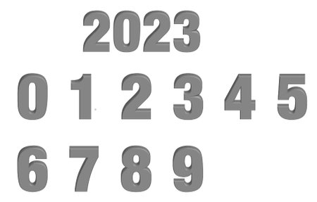 Gray volumetric digits set from zero to nine.
