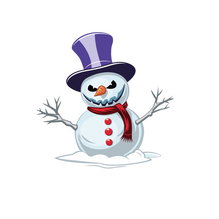 Evil creepy snowman in a high hat isolated on white background.のイラスト素材