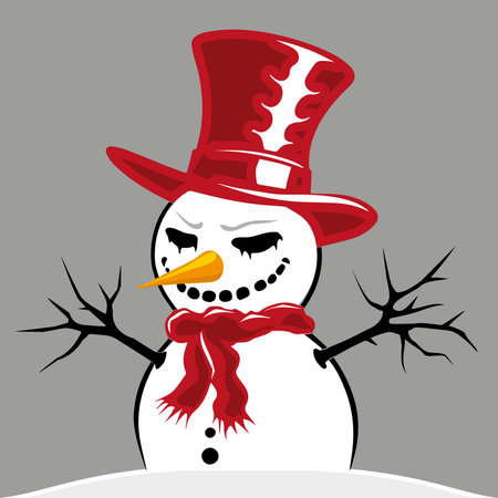 Evil creepy snowman in a high hat isolated on gray background.のイラスト素材