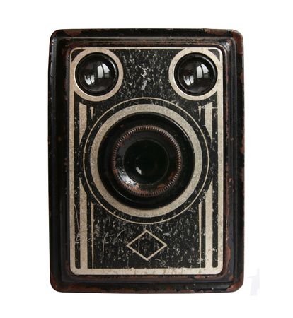 old camera isolated on whiteの写真素材