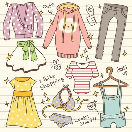 Set of Cute Cloth Doodleのイラスト素材