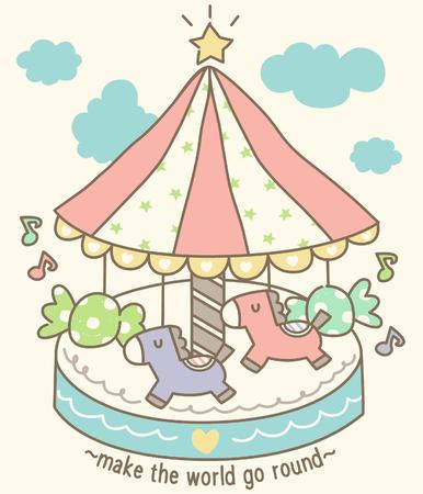 Cute Carousel Illustrationのイラスト素材