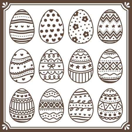 Set of Cute Easter Egg with Decorative Design. Black and White.のイラスト素材