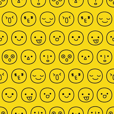Hand Drawn Smiley Faces Seamless Patternのイラスト素材