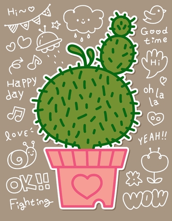 Cute Cactus in Plant Pot Vectorのイラスト素材