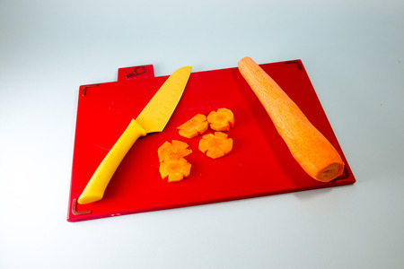 Knife And Chopped Carrotの写真素材