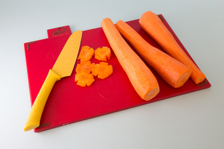 Knife And Chopped Carrotの写真素材