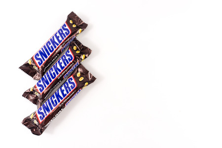 One Snickers Bar Isolated On White Backgroundのeditorial素材