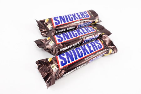 One Snickers Bar Isolated On White Background