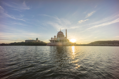 Beautiful sunrise At Putra Mosque, Putrajaya Malaysia with colorful skyのeditorial素材