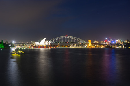 Beautiful scene of colorful Sydney city skyline at nightのeditorial素材