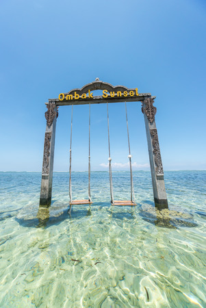 Lombok, Indonesia - March, 2016: Ombak Sunset Hotel swing at Gili Trawangan, Lombok Indonesiaのeditorial素材