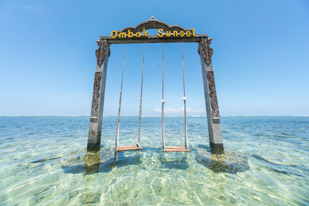 Lombok, Indonesia - March, 2016: Ombak Sunset Hotel swing at Gili Trawangan, Lombok Indonesiaのeditorial素材