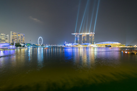 Beautiful laser show at the marina bay waterfront in singaporeのeditorial素材