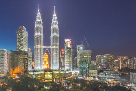 Aerial view of Kuala Lumper skyline at nightのeditorial素材