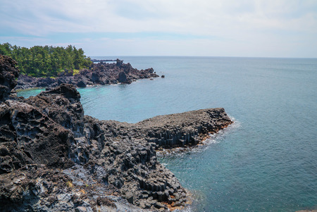 Jungmun Daepo Coast Jusangjeolli Cliff, Jeju Island, South Koreaの写真素材