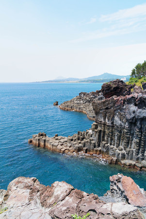 Jungmun Daepo Coast Jusangjeolli Cliff, Jeju Island, South Koreaの写真素材
