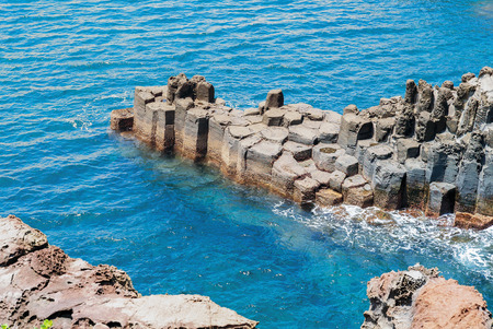 Jungmun Daepo Coast Jusangjeolli Cliff, Jeju Island, South Koreaの写真素材