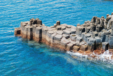 Jungmun Daepo Coast Jusangjeolli Cliff, Jeju Island, South Koreaの写真素材