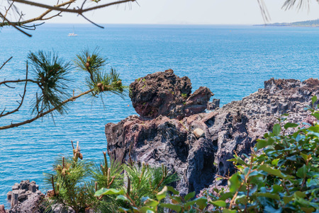 Jungmun Daepo Coast Jusangjeolli Cliff, Jeju Island, South Koreaの写真素材