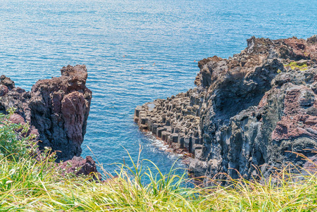 Jungmun Daepo Coast Jusangjeolli Cliff, Jeju Island, South Koreaの写真素材
