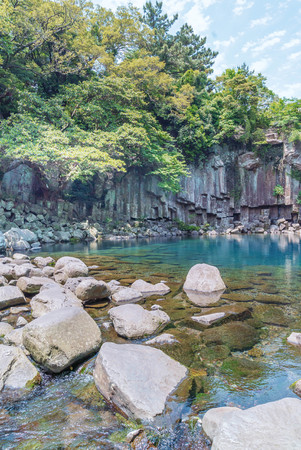 Cheonjeyeon Falls, Jeju Island, South Koreaの写真素材