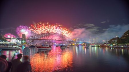 Sydney New Year Eve Fireworks Show at the Harbour Bridgeのeditorial素材