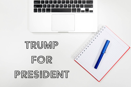Kuala Lumpur, Malaysia - November 9, 2016: Word Trump For President with flat lay office concept background. Donald trump is the new United States President and Republican candidate for the 2016 presidential electionのeditorial素材
