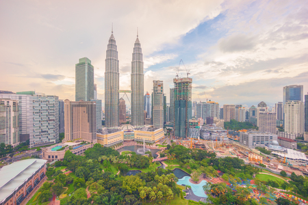 Kuala Lumpur, Malaysia - November 12, 2016: The golden sunset view of Petronas Twin Towers during blue hour in Kuala Lumpur.のeditorial素材
