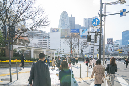 Shinjuku, Tokyo, Japan - April 02, 2017: Japanese and tourists walking and shopping at Shinjuku (large entertainment, business and shopping area around Shinjuku Station)のeditorial素材
